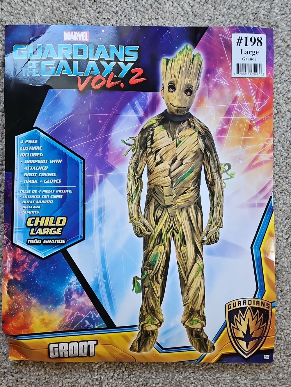 Marvel Groot Kids Costume - Brown & Green Jumpsuit Size Large